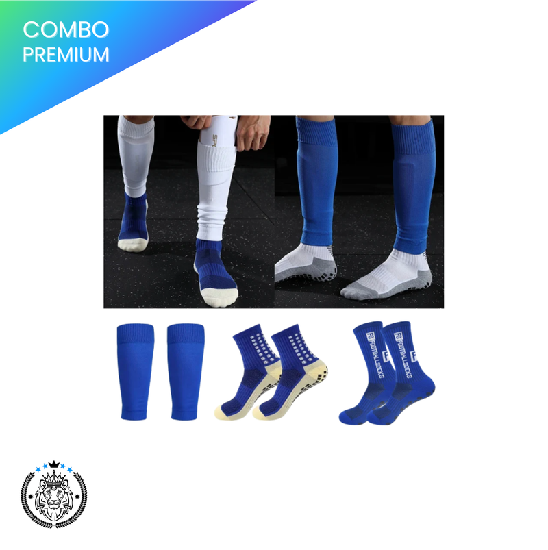 Combo Premium - 2 Pares de Meias com Grip Antiderrapante +  Meião Cano Alto (Sem Pé)
